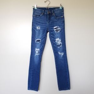 Blank NYC Crop Mid Rise Skinny Distressed Blue Jeans 25
